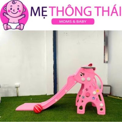 cầu trượt khủng long hồng
